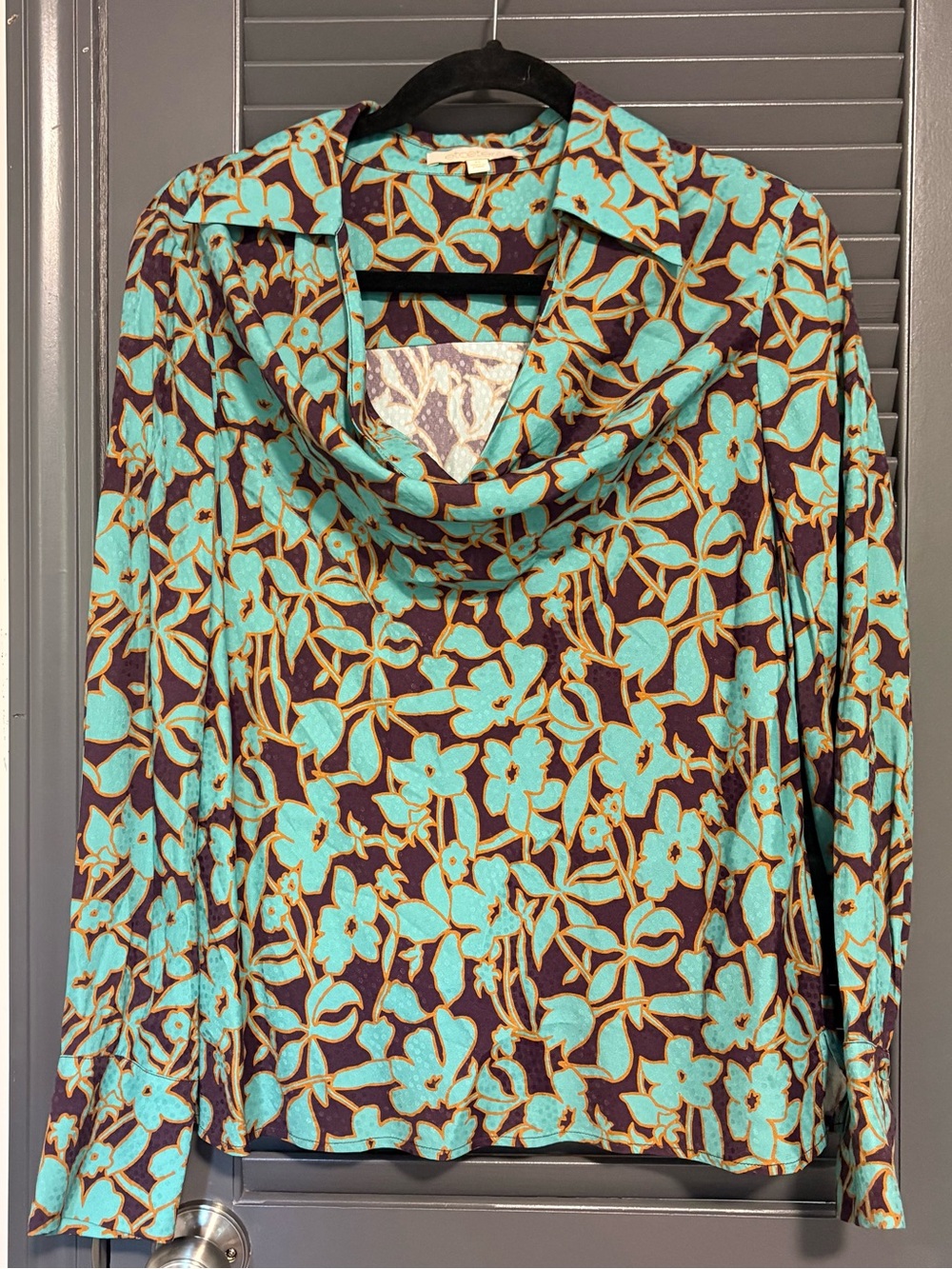 Etcetera Turquoise Floral Cowl Neck Sweater on Brown